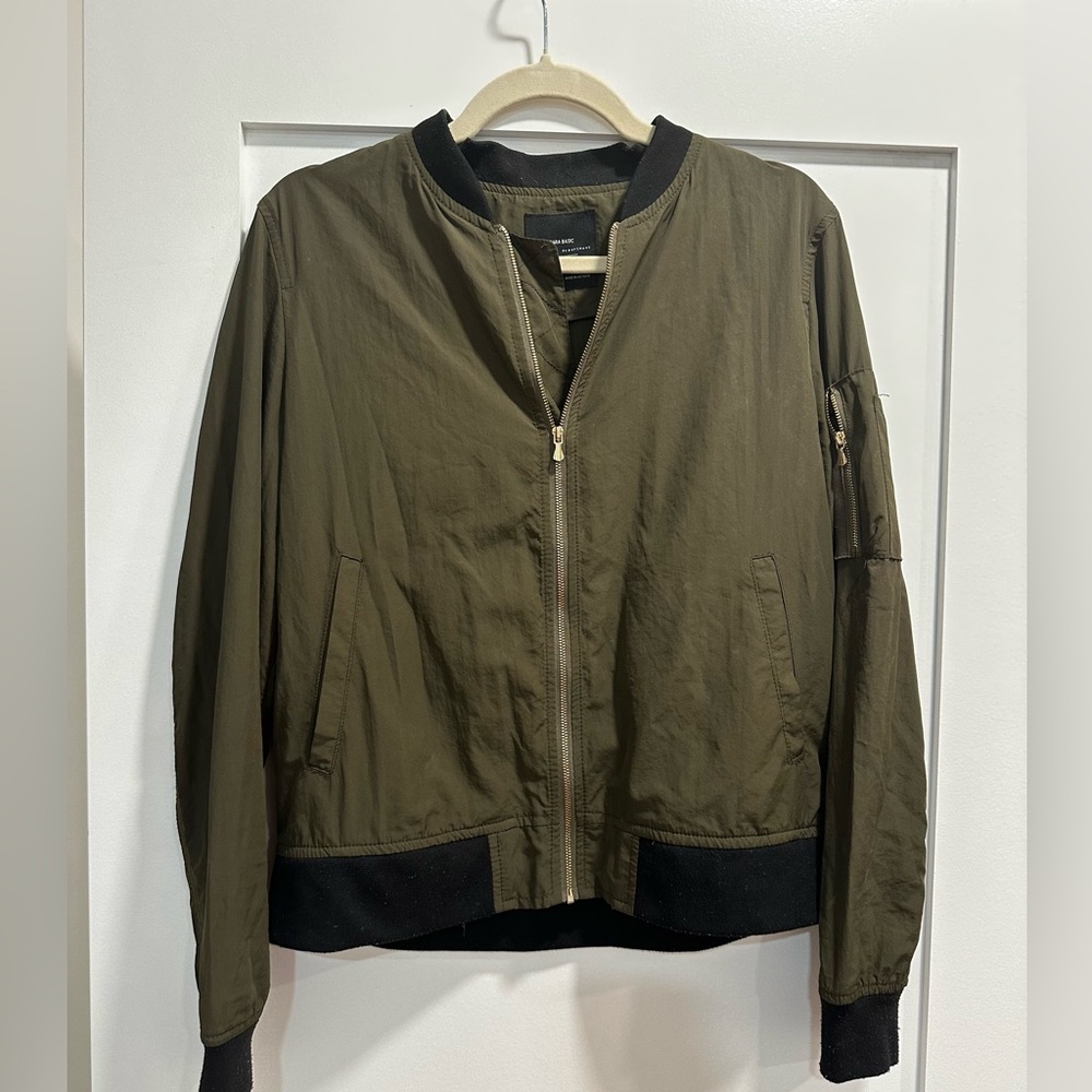 Zara Green Bomber Jacket with Black Accents